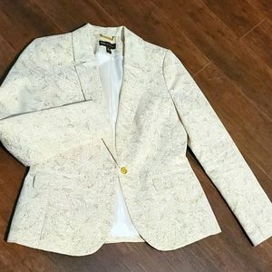 Dana Buchman off white & gold jacquard blazer